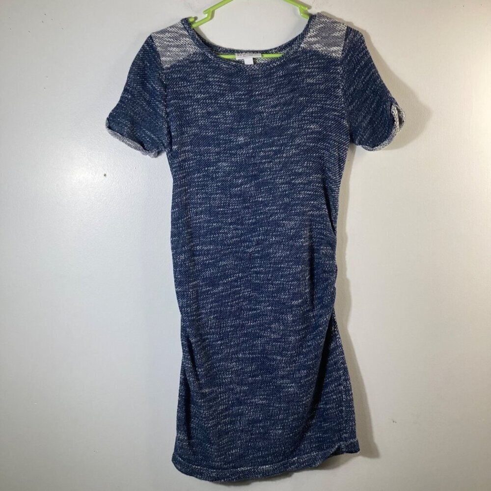 Womens Liz Lange Maternity‎ Dress Woven Blue White XS Cotton Soft Ruched Sides